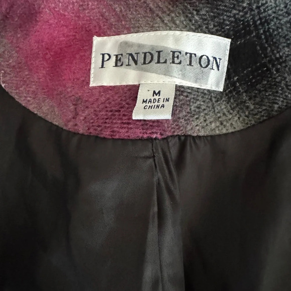 Pendleton Women’s PinkGrey Plaid Wool Blend Double Breasted Button Jacket Medium - Picture 9 of 11